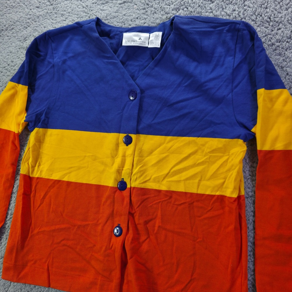 Liz Claiborne Sportdress Cardigan Petite Small Color Block Cotton 1633990A NWT - Picture 2 of 12